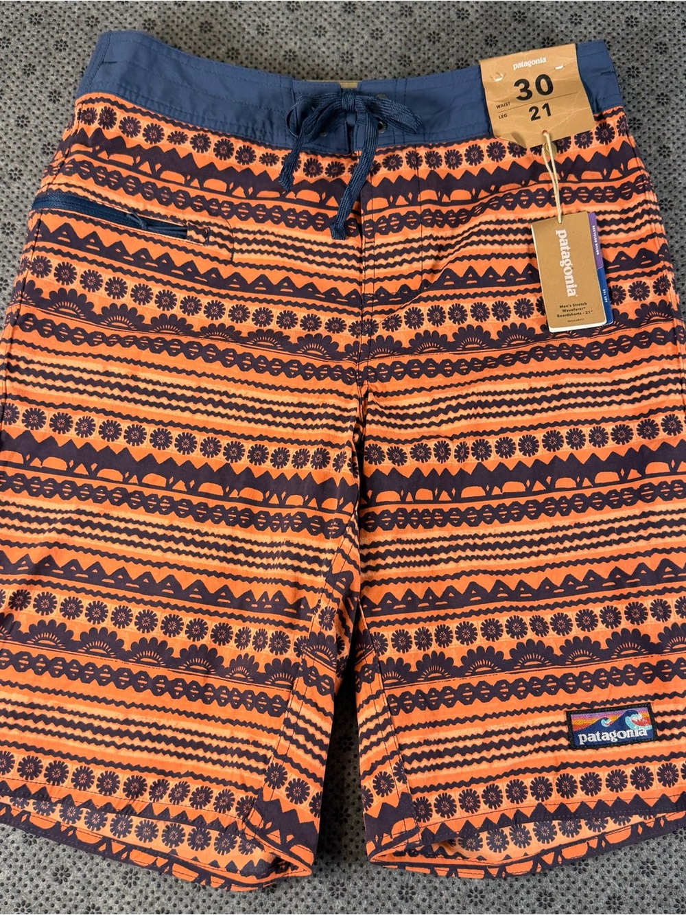 Patagonia Men’s Orange and Navy Patterned Hybrid Shorts